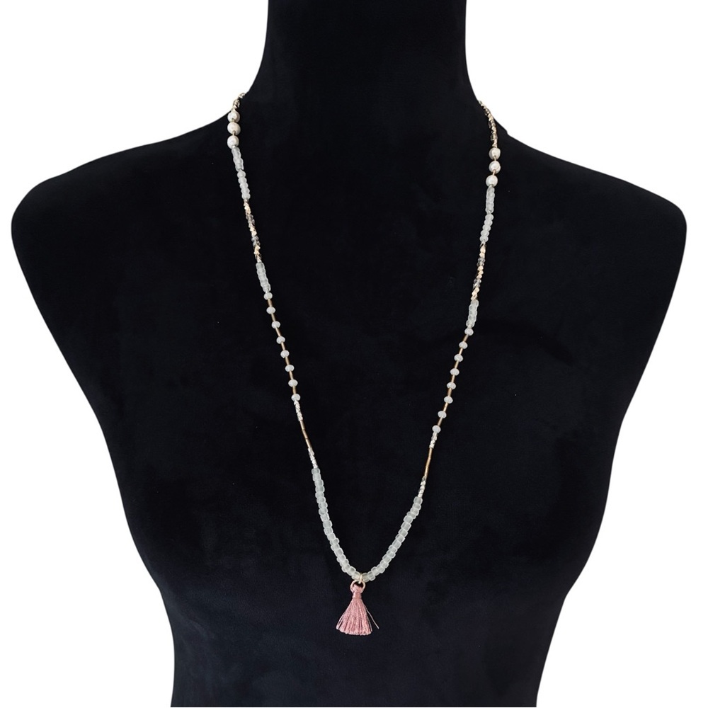 NEW J. Jill Elastic Cord Beaded Pearl Necklace Bracelet Versatile Tassel $39 Tag - Picture 4 of 5